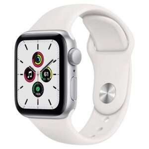4 jaar Garantie | Refurbished Apple Watch SE (2020) 40mm, Zilver Aluminium, Witte Sportband, B-grade