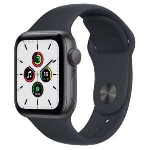 4 jaar Garantie | Refurbished Apple Watch SE (2020) 44mm, Zwart Aluminium, Zwarte Sportband, A-grade