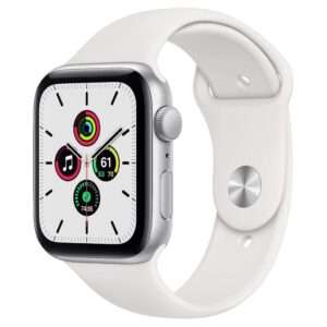 4 jaar Garantie | Refurbished Apple Watch SE (2020) 44mm, Zilver Aluminium, Witte Sportband, A-grade